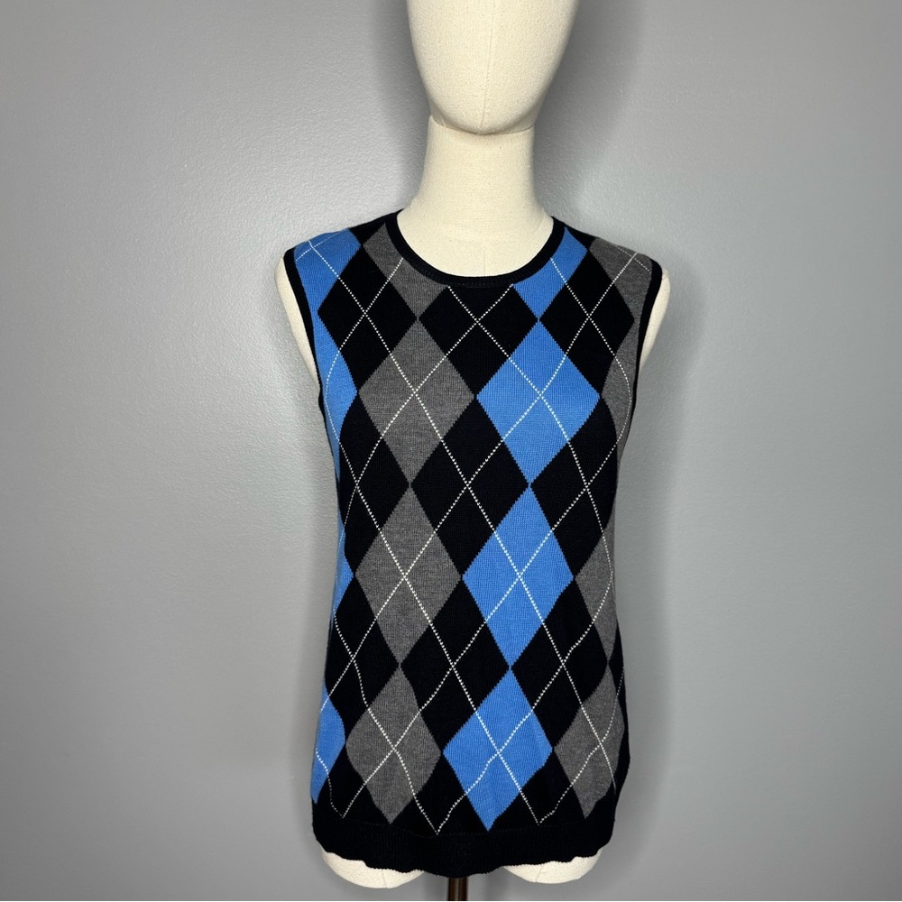 Michael Kors Blue and Black Argyle Sweater Vest